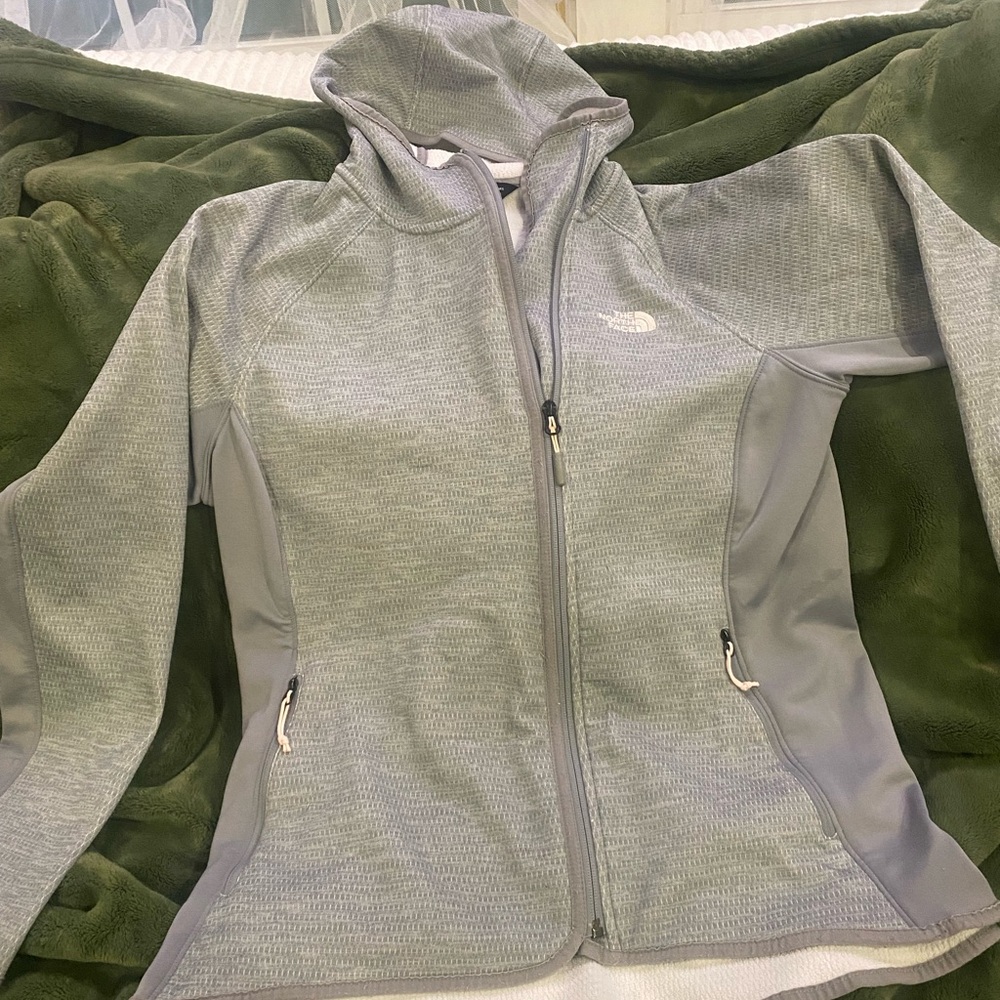 The North Face Women's Light Gray Jacket with Pink trim, Size XL